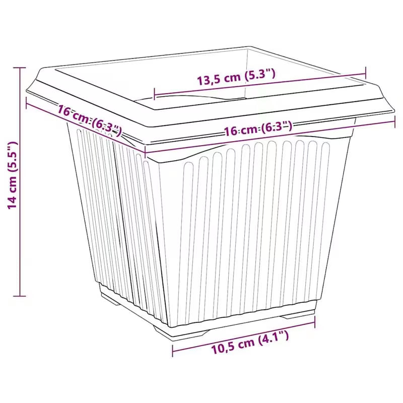 Pot de fleur carré rouge brique 16 cm, lot de 24 pièces