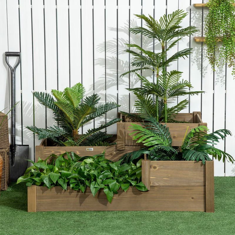 Jardinière potager en bois 3 niveaux avec escalier pour terrasse