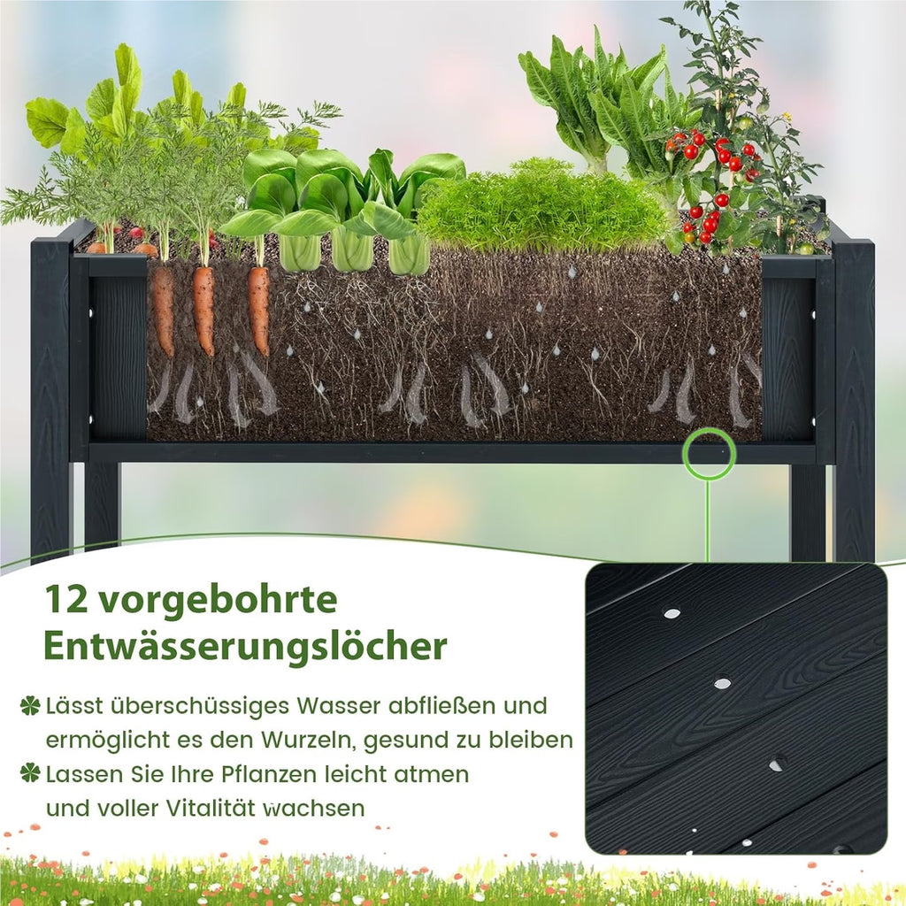 Jardinière sur pied noire effet bois pour terrasse et balcon