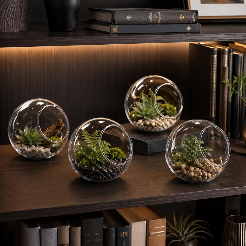 Pot de fleur en verre, rond, vendu en lot, gros plan