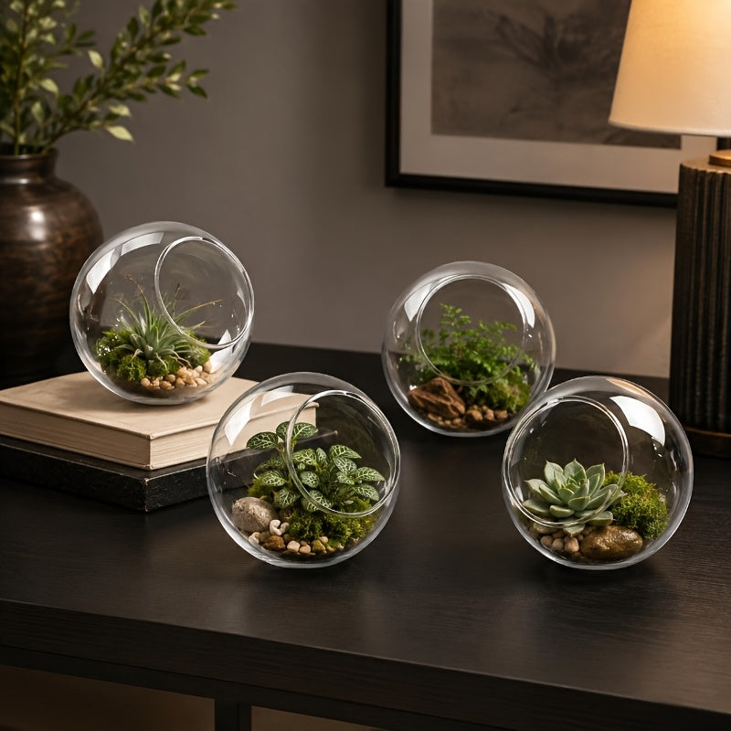 Pot de fleur en verre, rond, vendu en lot, mise en situation