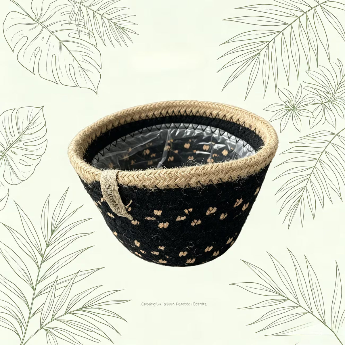 Cache-pot panier en corde de coton tressée, blanc et naturel