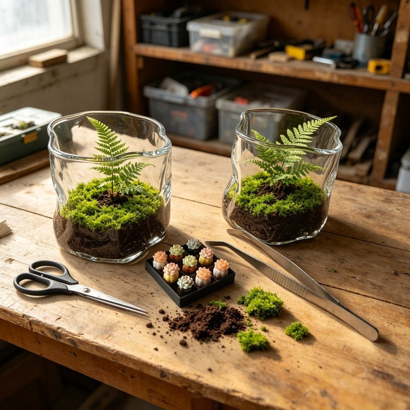 Pot de fleur en verre pour terrarium, vendu en lot, détail de la finition
