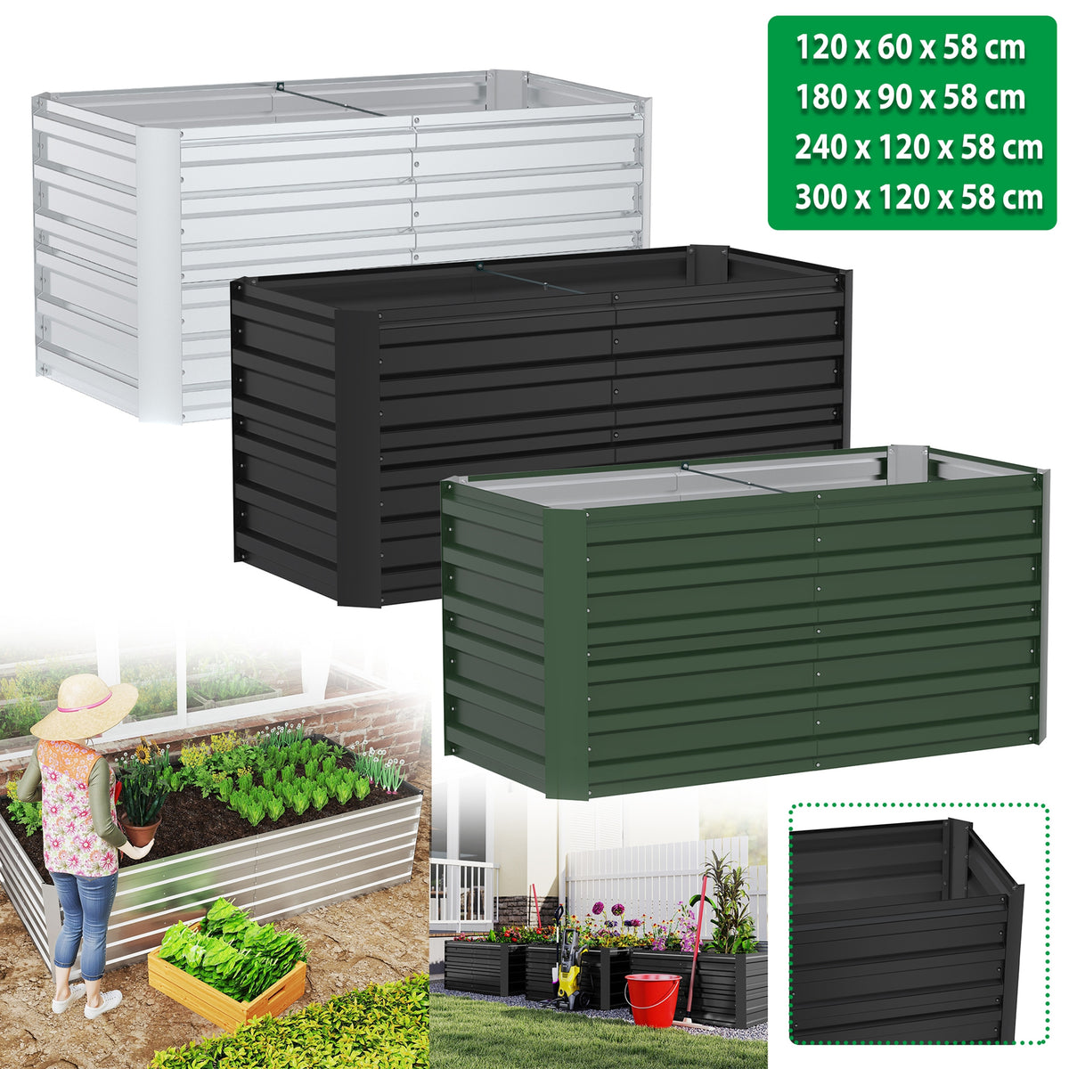 Jardinière surélevée en acier 180, 240 ou 300 cm de long