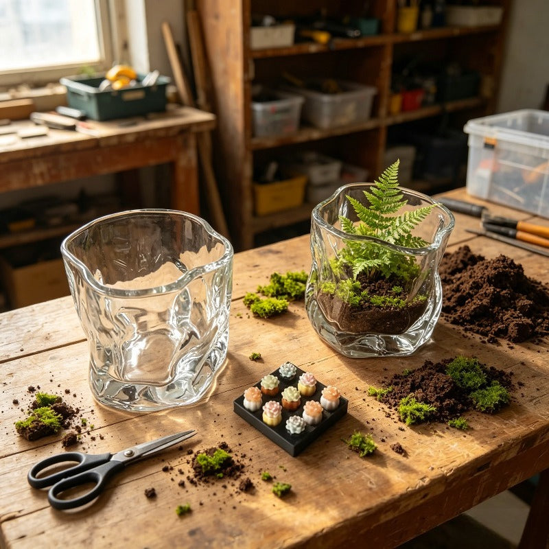Pot de fleur en verre pour terrarium, vendu en lot, gros plan