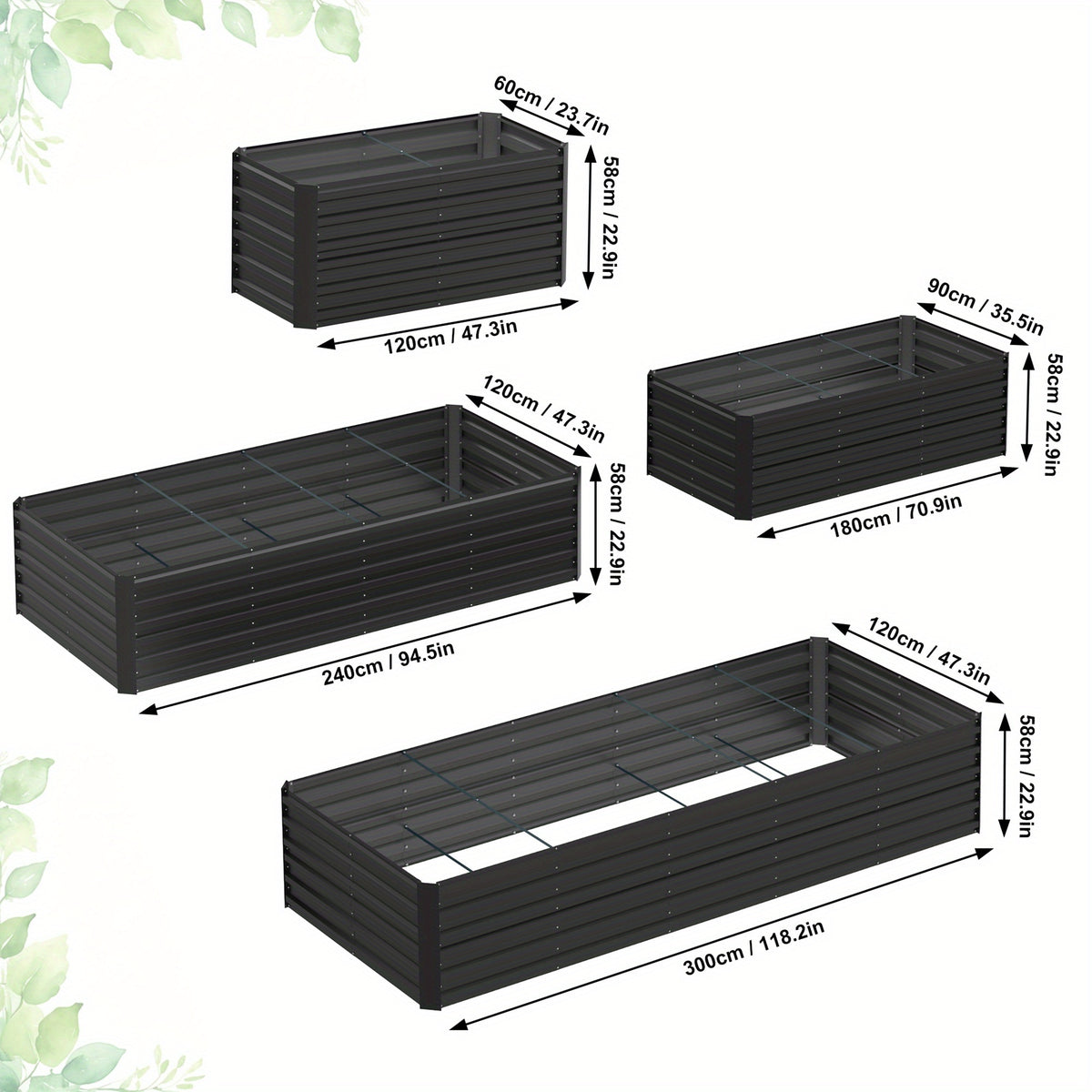 Jardinière surélevée en acier 180, 240 ou 300 cm de long