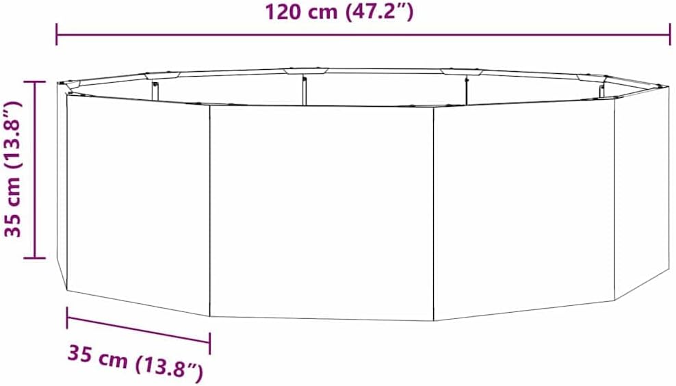 Pot de fleur en acier anthracite — bac bas à dix pans