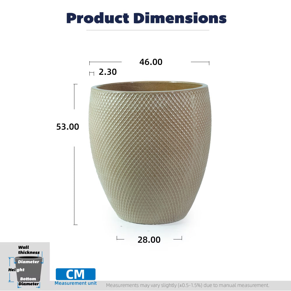 Pot de fleur extérieur XXL en céramique beige à relief losange