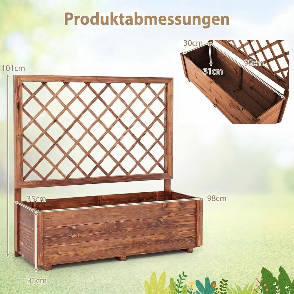 Jardinière en bois massif avec treillis et trous de drainage