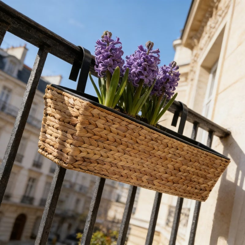 Jardinière de balcon en jacinthe d'eau tressée - lot de 2