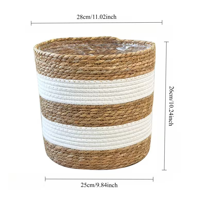 Cache-pot panier tressé en fibre naturelle et corde blanche