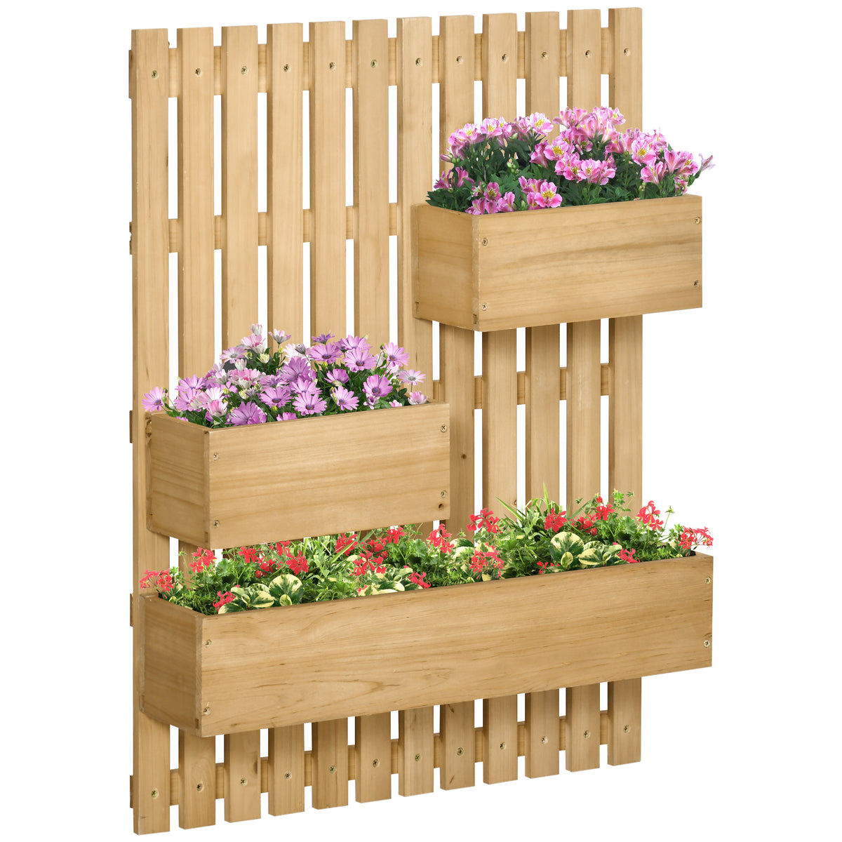 Jardinière murale en bois massif 60x16x80 cm, 3 bacs amovibles