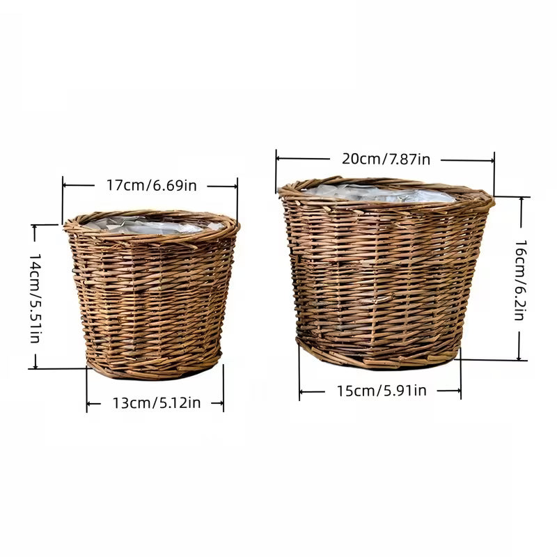 Cache-pot en osier tressé, lot de 2 avec doublure étanche