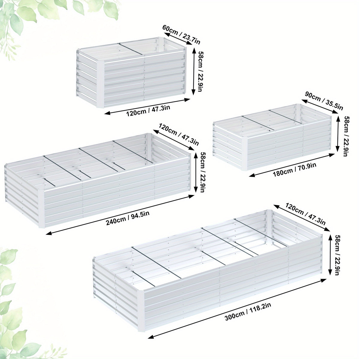 Jardinière surélevée en acier 180, 240 ou 300 cm de long