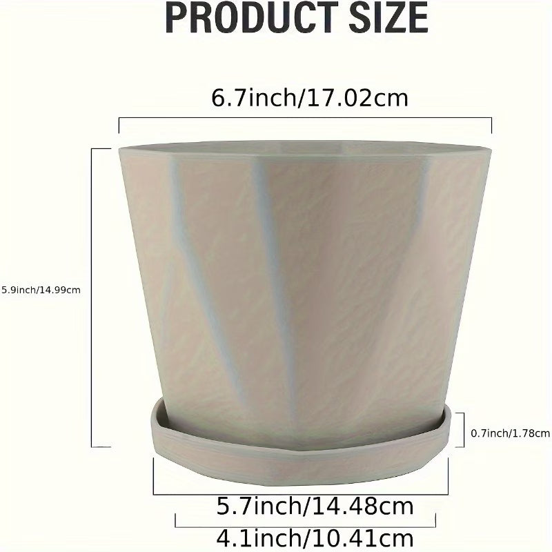 Pot de fleur beige en plastique, soucoupe et fond ajouré