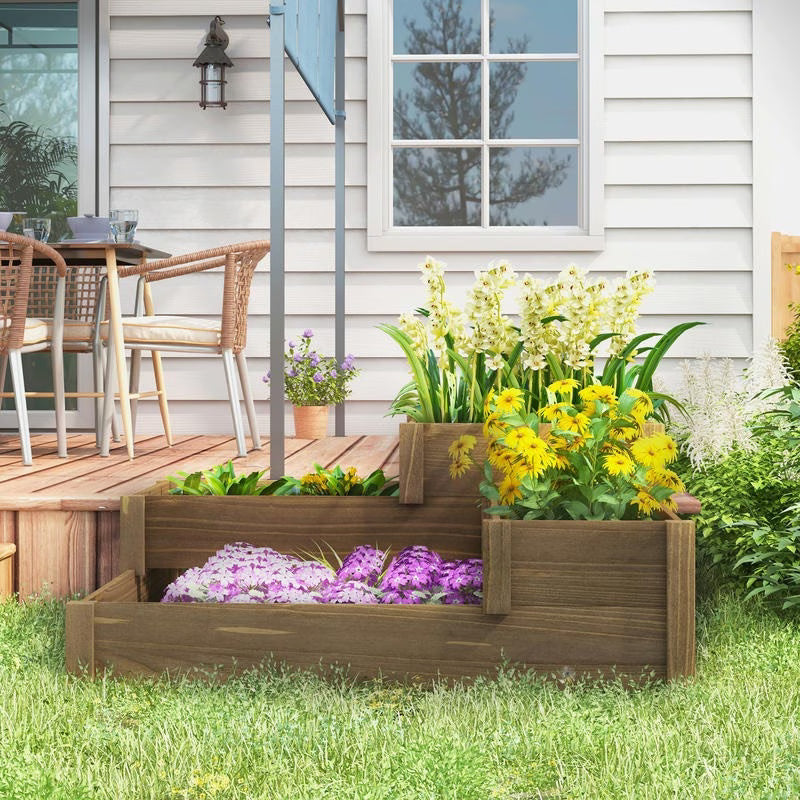 Jardinière potager en bois 3 niveaux avec escalier pour terrasse
