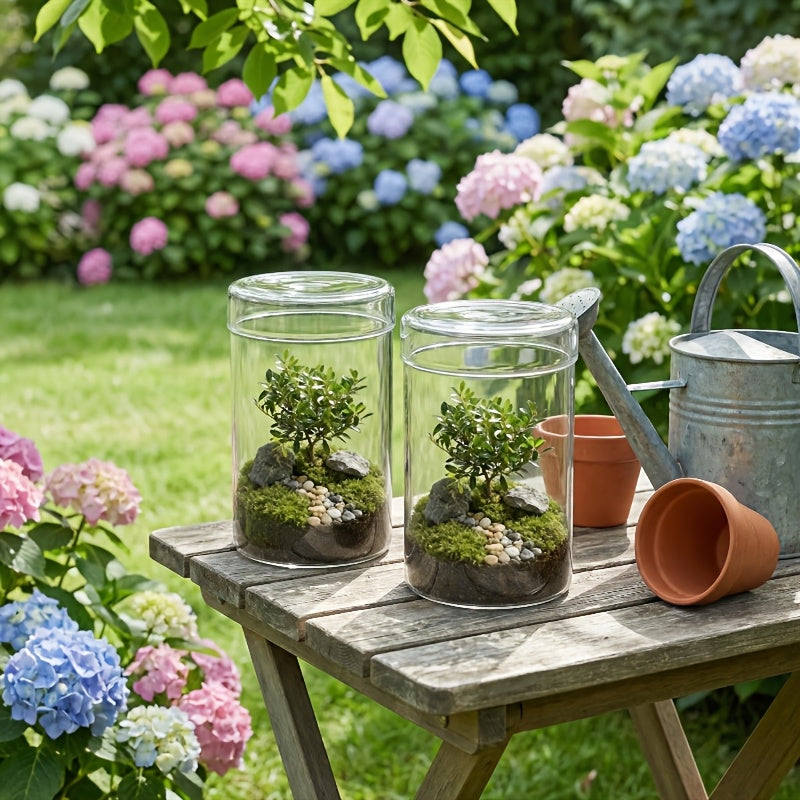 Pot de fleur en verre, rond avec couvercle, vue d'ensemble