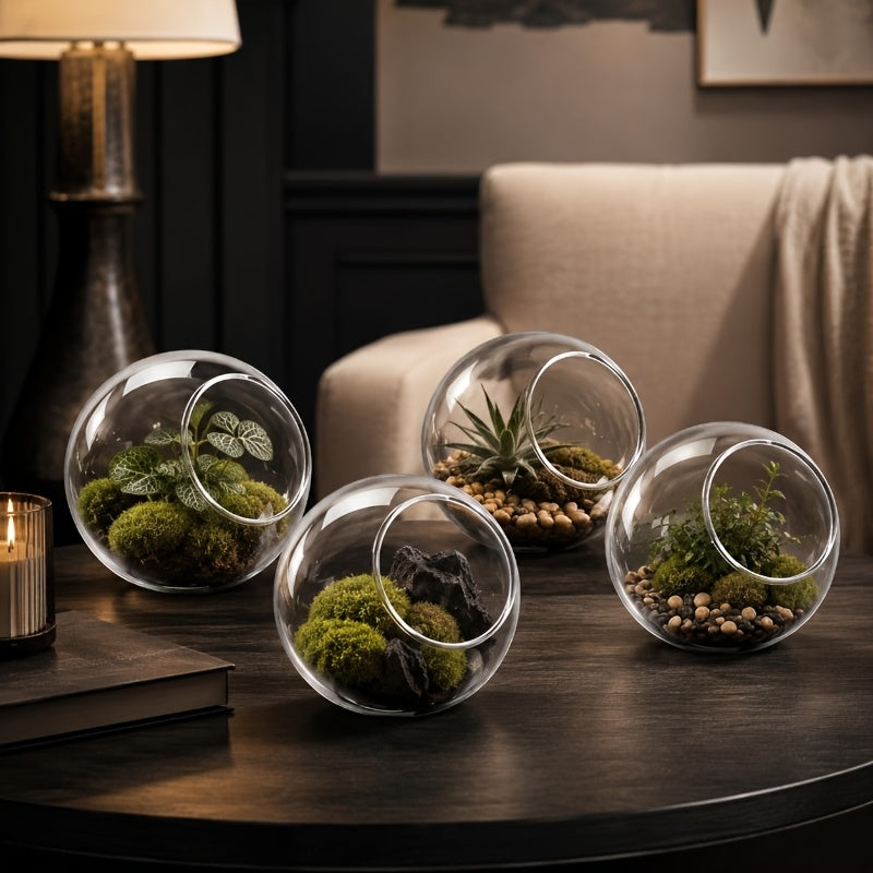 Pot de fleur en verre, rond, vendu en lot, détail de la finition