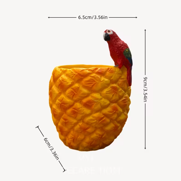 Pot de fleur ananas en résine avec perroquet, déco tropicale