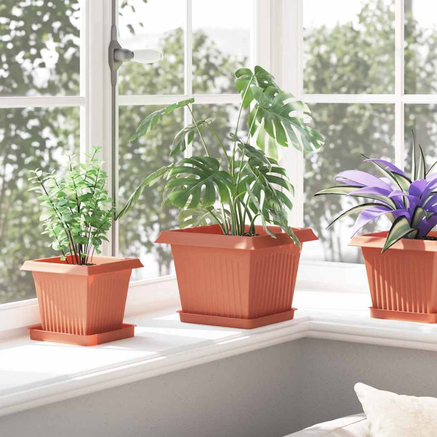 Pot de fleur carré rouge brique 16 cm, lot de 24 pièces