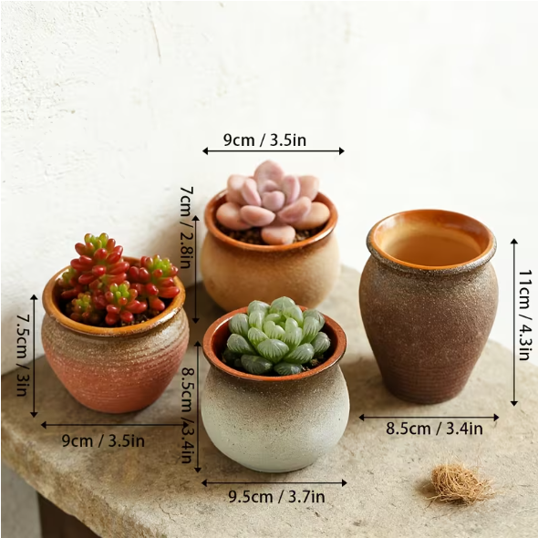 Pot de fleur en céramique émaillée : lot de 4 pots bohème