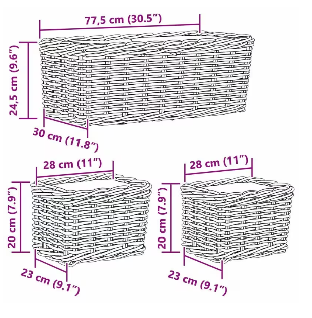 Cache-pot en rotin kubu tressé, lot de 3 paniers naturels