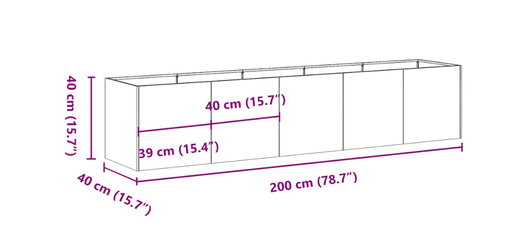 Grande jardinière d'extérieur en acier anthracite, fond ouvert