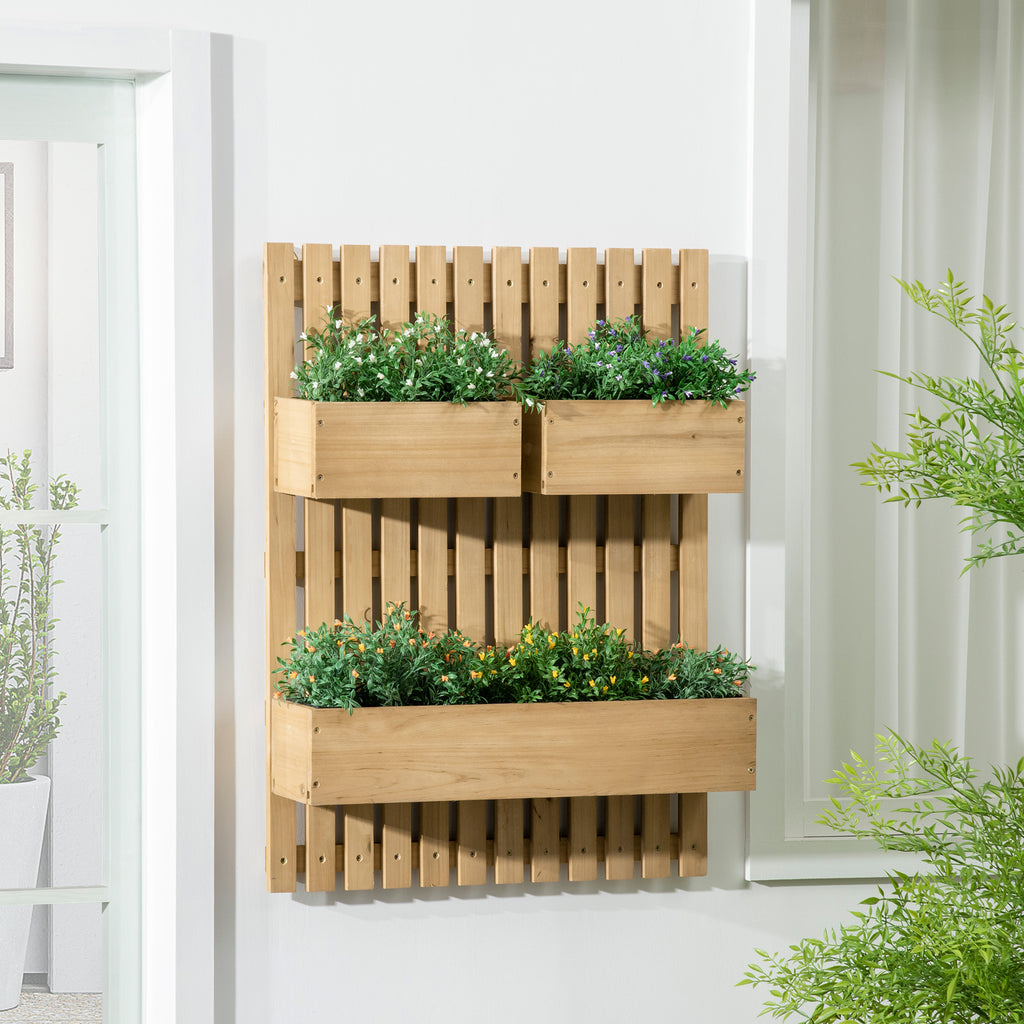 Jardinière murale en bois massif 60x16x80 cm, 3 bacs amovibles