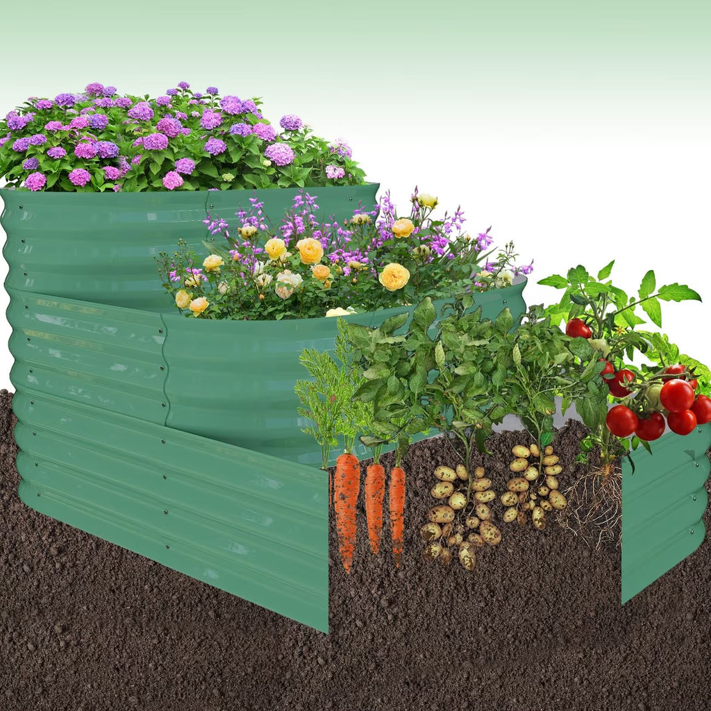 Jardinière potager à trois niveaux en acier galvanisé, blanc ou vert