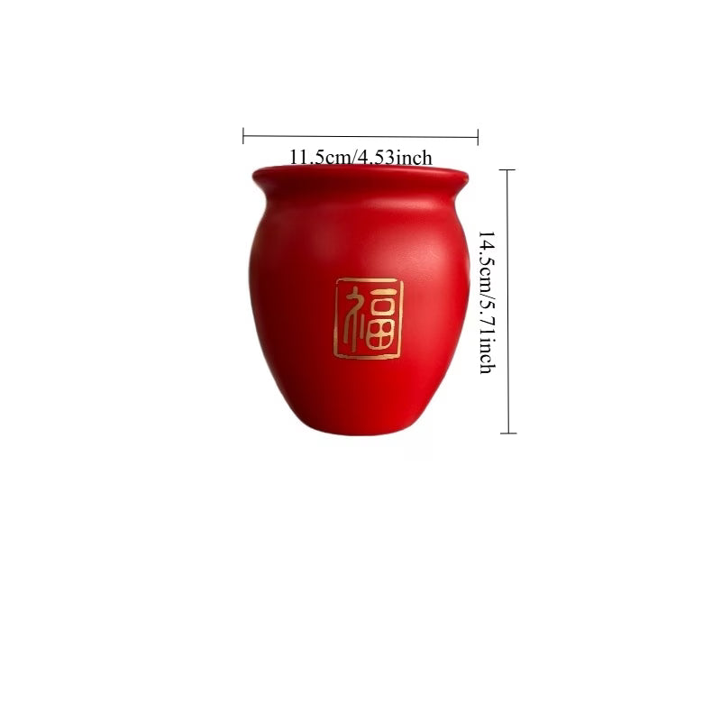 Petit pot de fleur rouge, lot de 2 avec soucoupe de drainage