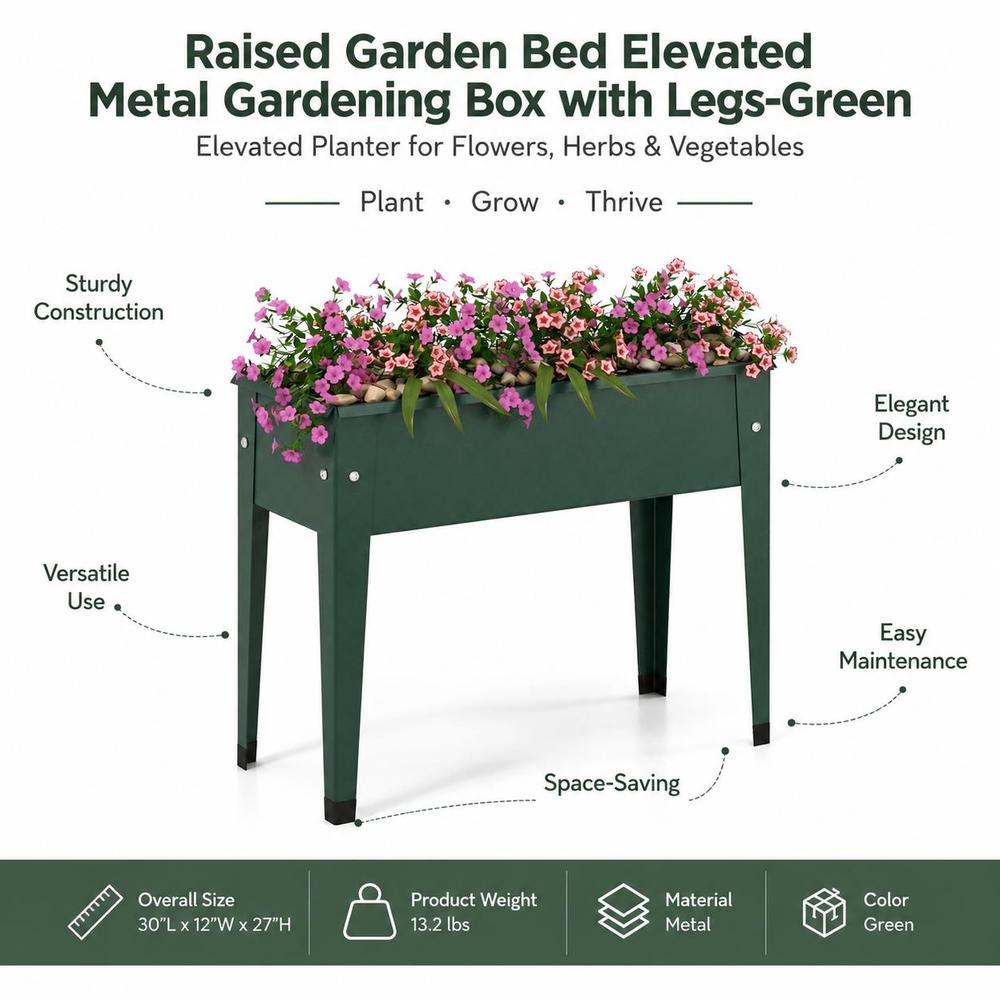 Jardinière sur pied en métal vert 76 cm — Bac potager surélevé