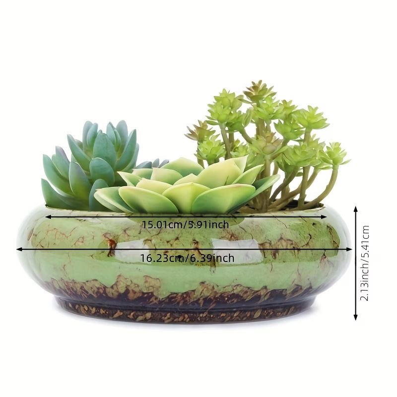 Pot de fleur rond plat en céramique émaillée pour succulentes