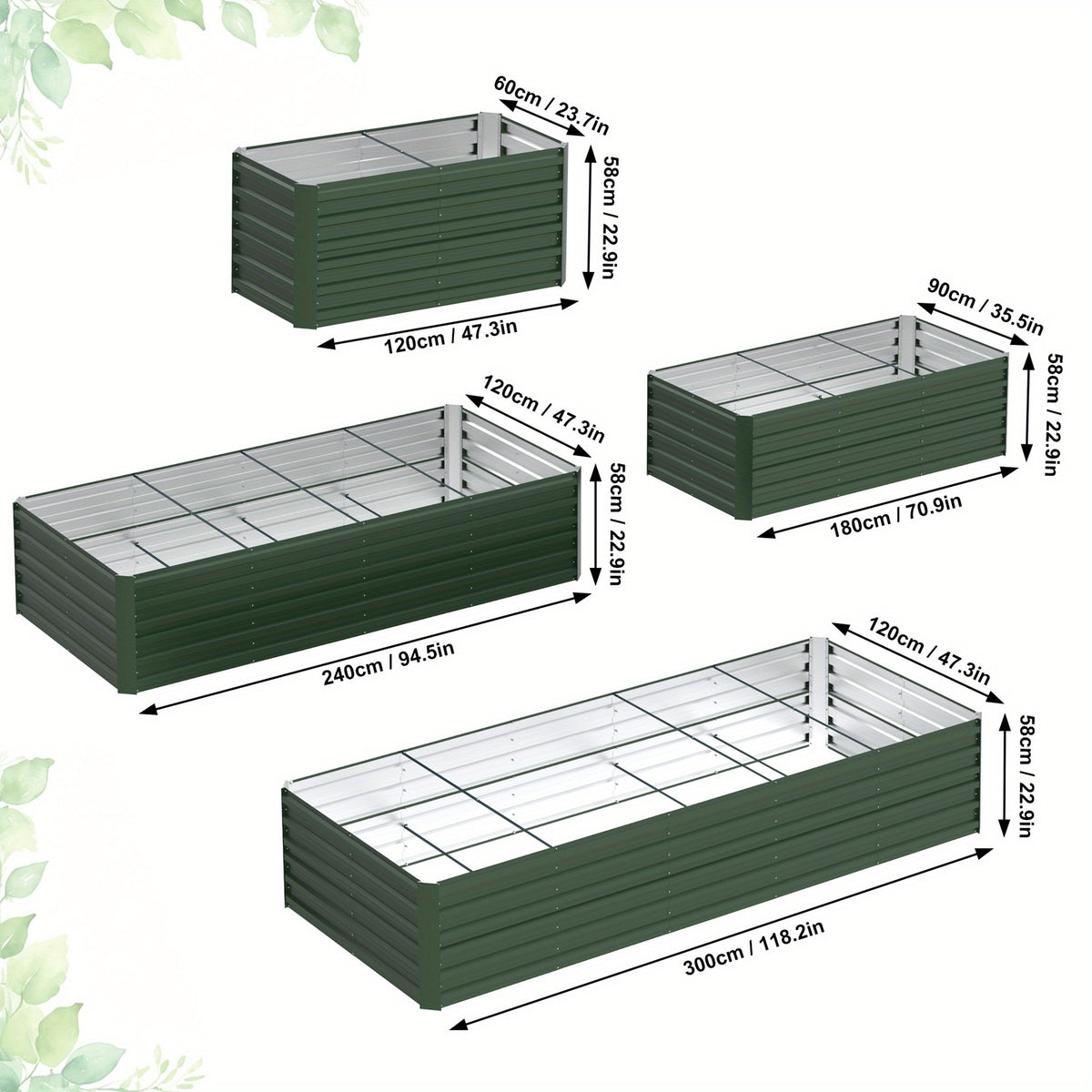 Jardinière surélevée en acier 180, 240 ou 300 cm de long