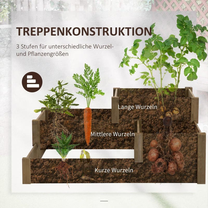 Jardinière potager en bois 3 niveaux avec escalier pour terrasse