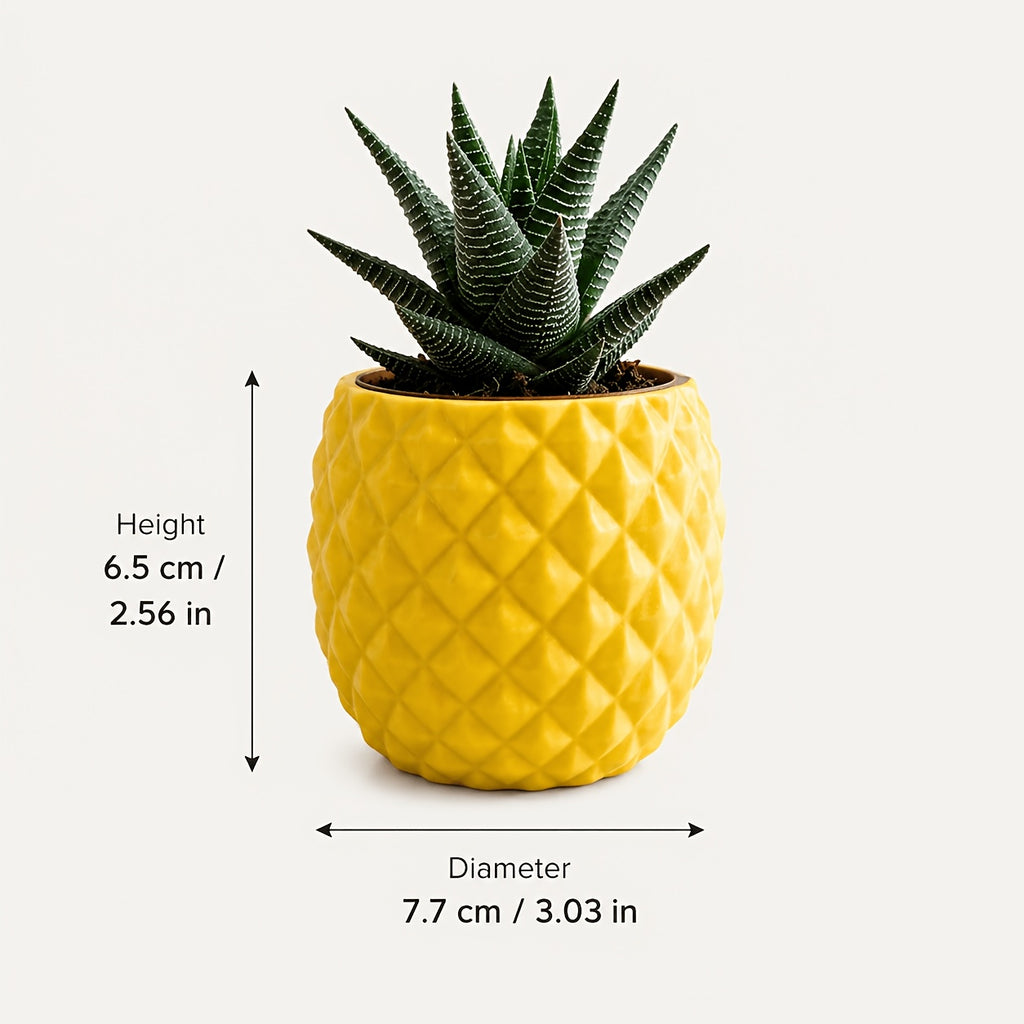 Cache-pot ananas jaune Ø 8 cm pour bureau et succulentes