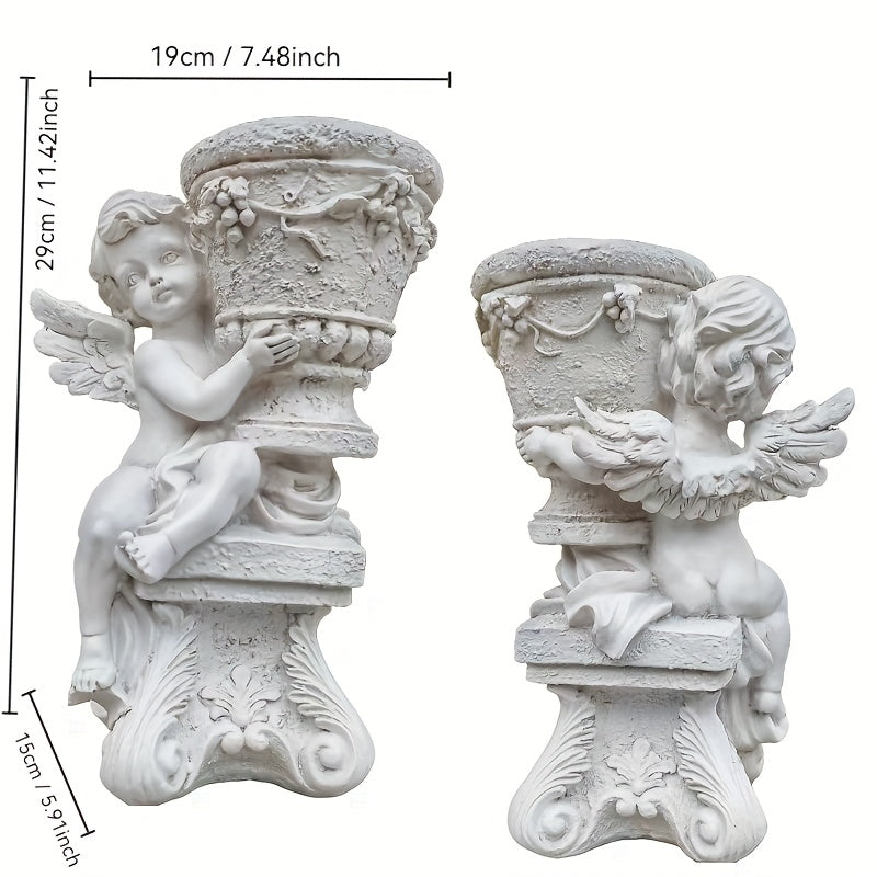Cache-pot ange en résine blanc effet pierre ancienne 19 cm