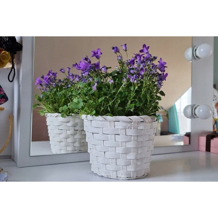 Cache-pot en bambou tressé blanc Ø 14 cm — déco d'intérieur