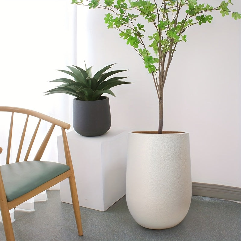 Cache-pot beige H 40 cm en résine pour grande plante d'intérieur