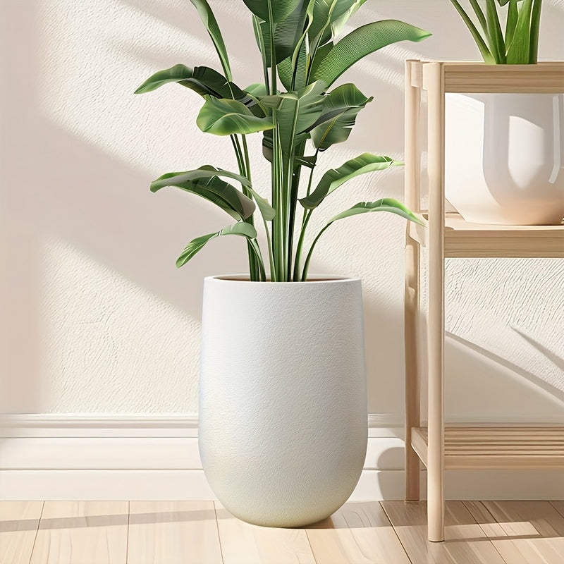 Cache-pot beige H 40 cm en résine pour grande plante d'intérieur