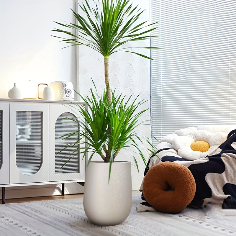 Cache-pot beige H 40 cm en résine pour grande plante d'intérieur