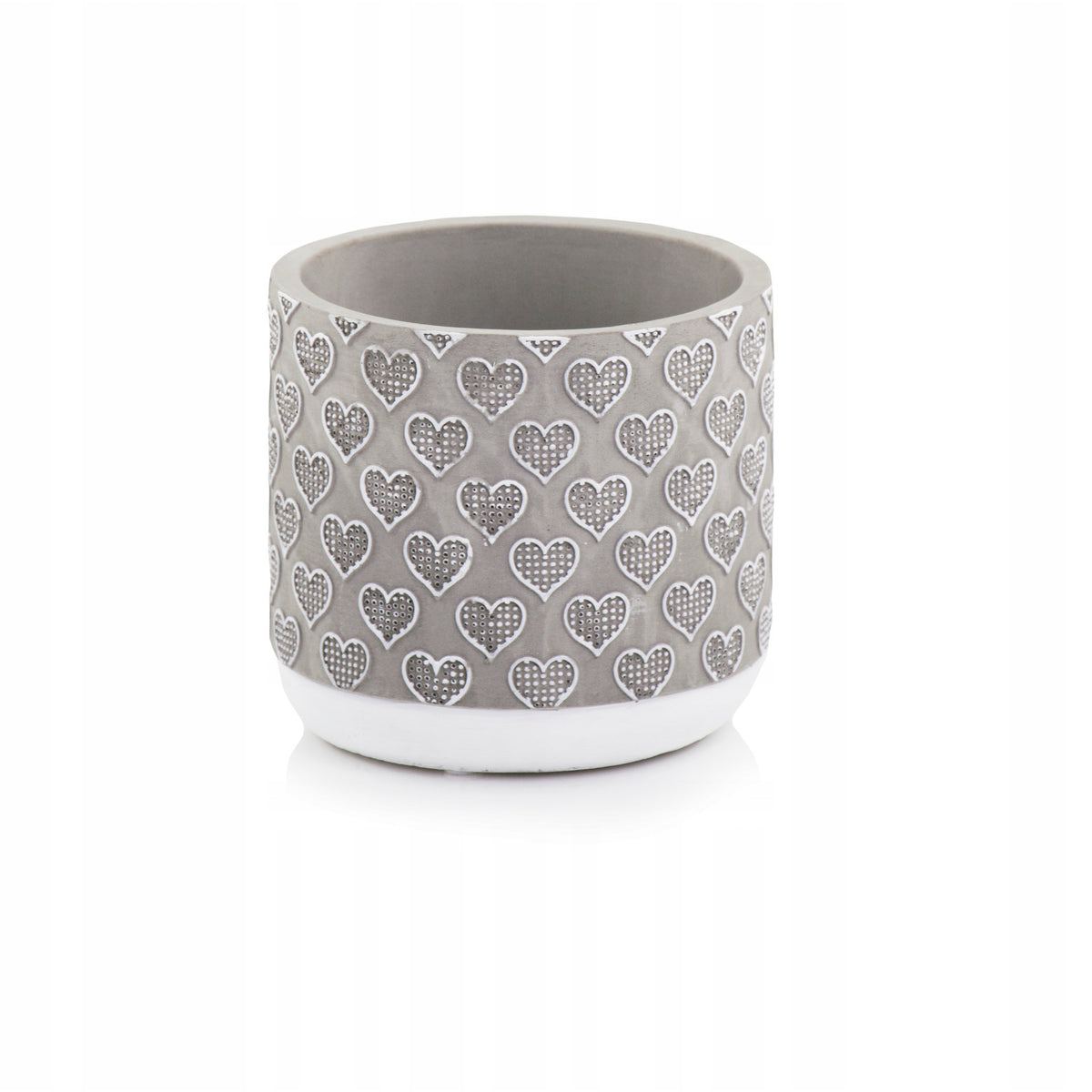 Cache-pot en béton gris Ø 14 cm à motif cœurs, pour intérieur