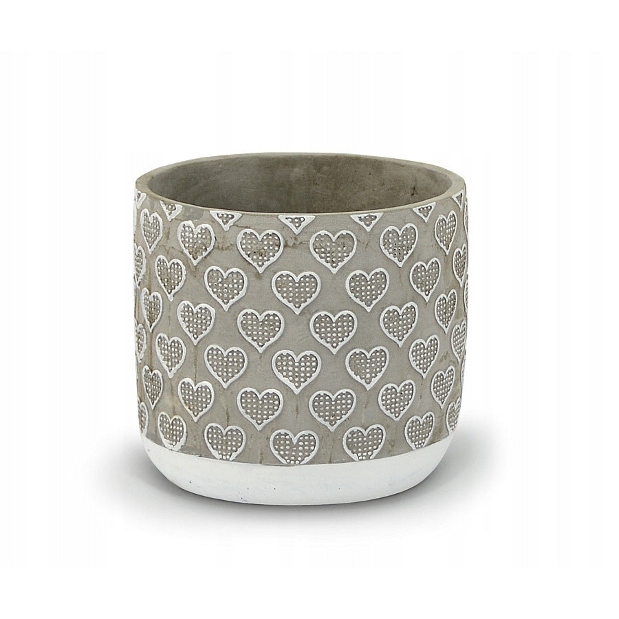 Cache-pot en béton gris Ø 14 cm à motif cœurs, pour intérieur