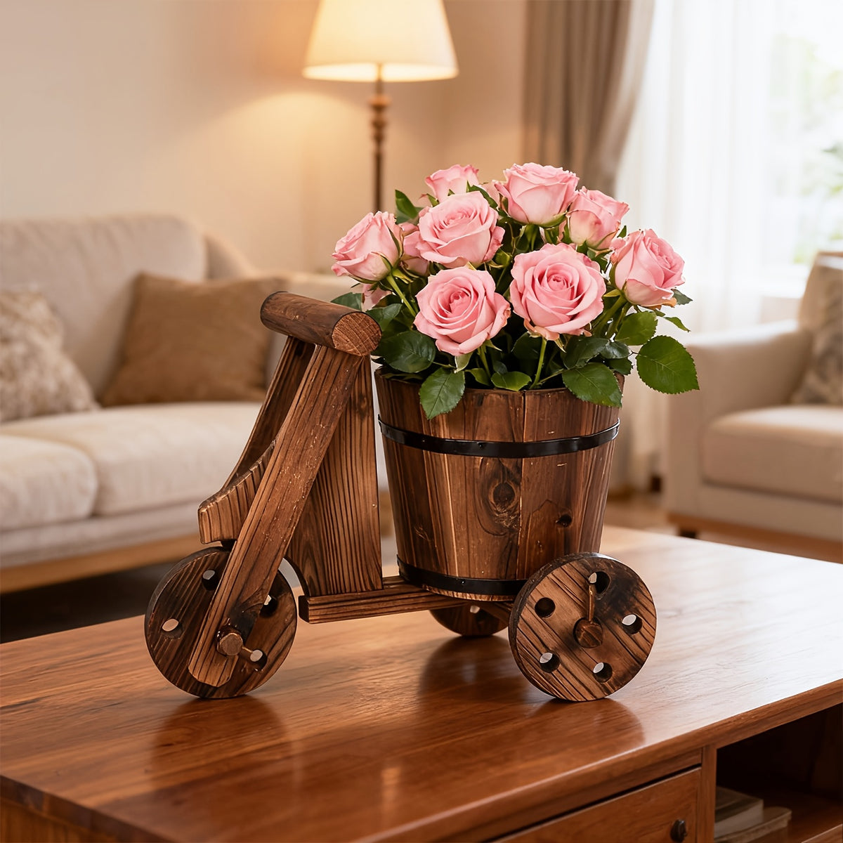 Cache-pot en bois tricycle vintage Ø 17 cm - Déco intérieur