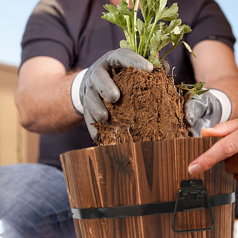 Cache-pot en bois haut Ø 25 cm — Seau vintage pour balcon