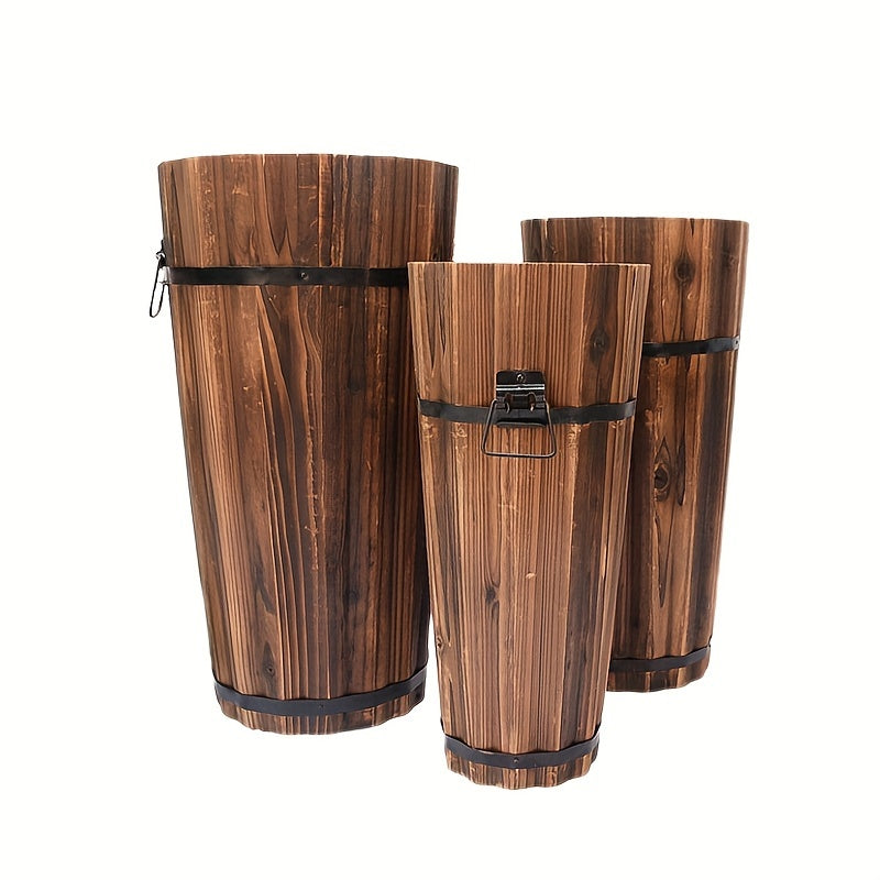 Cache-pot en bois haut Ø 25 cm — Seau vintage pour balcon