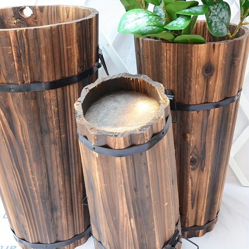 Cache-pot en bois haut Ø 25 cm — Seau vintage pour balcon