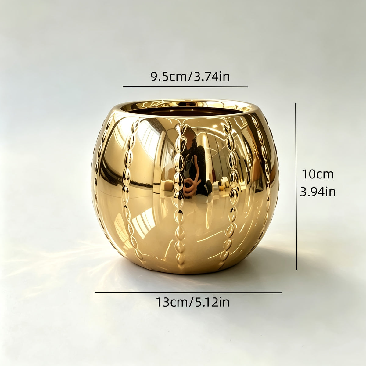 Cache-pot boule en céramique perlée Ø 13 cm — Doré ou argenté
