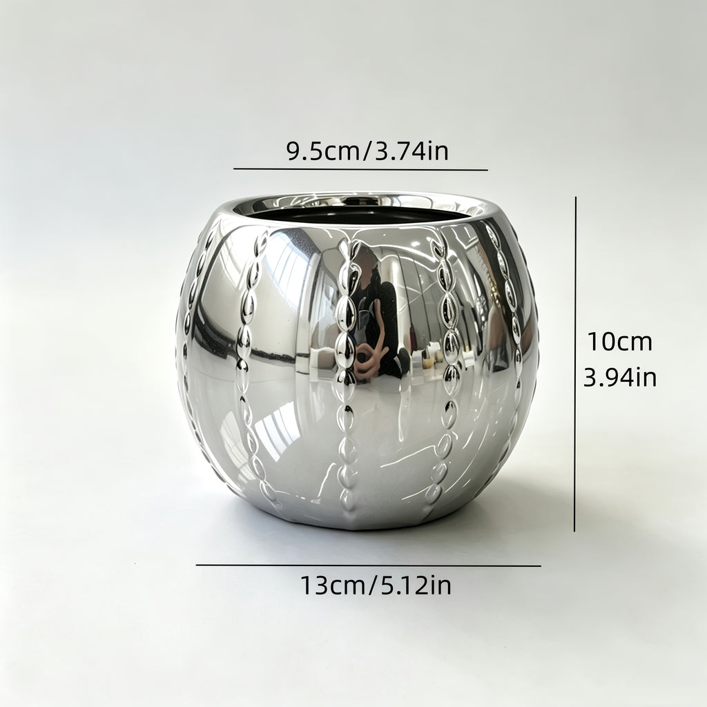 Cache-pot boule en céramique perlée Ø 13 cm — Doré ou argenté
