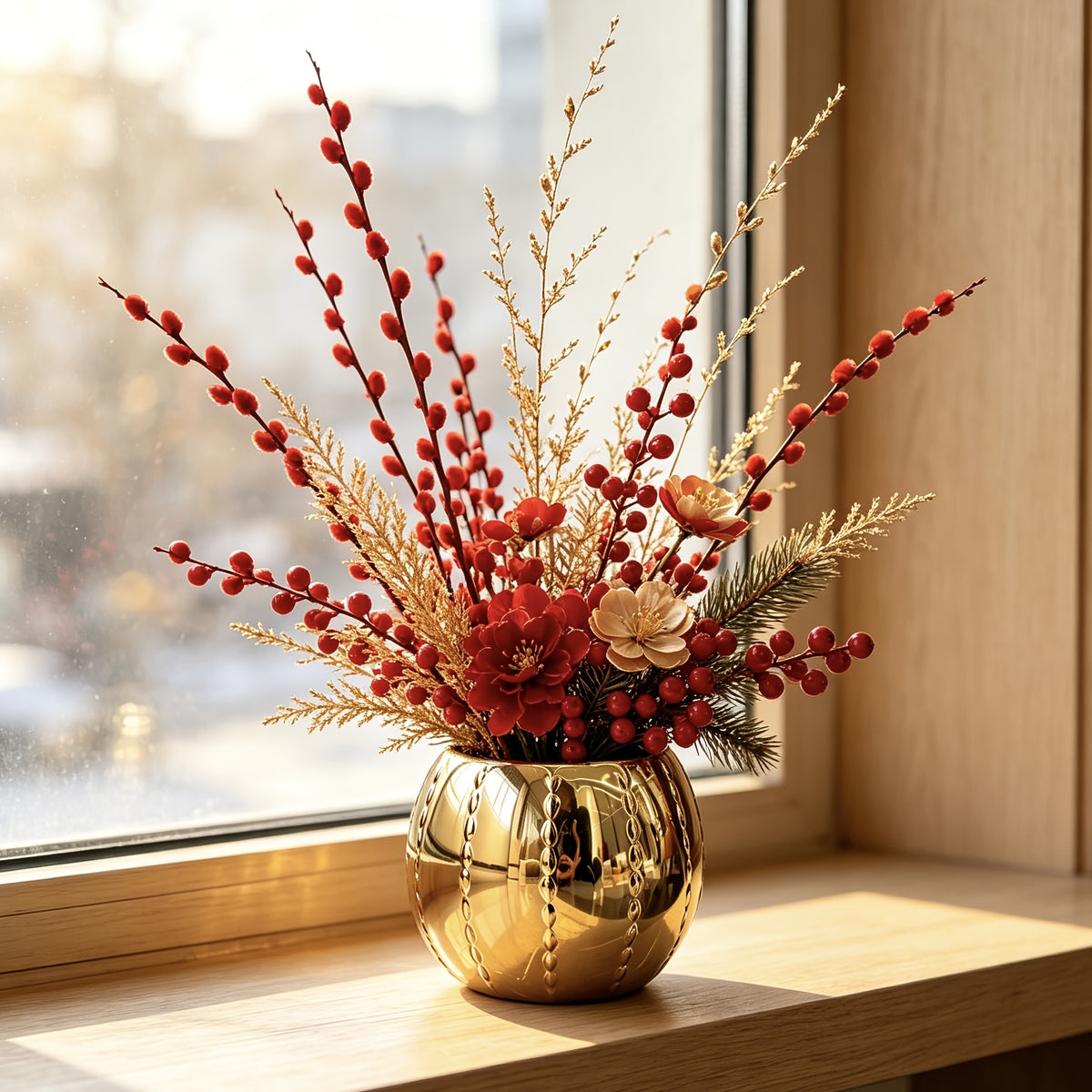 Cache-pot boule en céramique perlée Ø 13 cm — Doré ou argenté