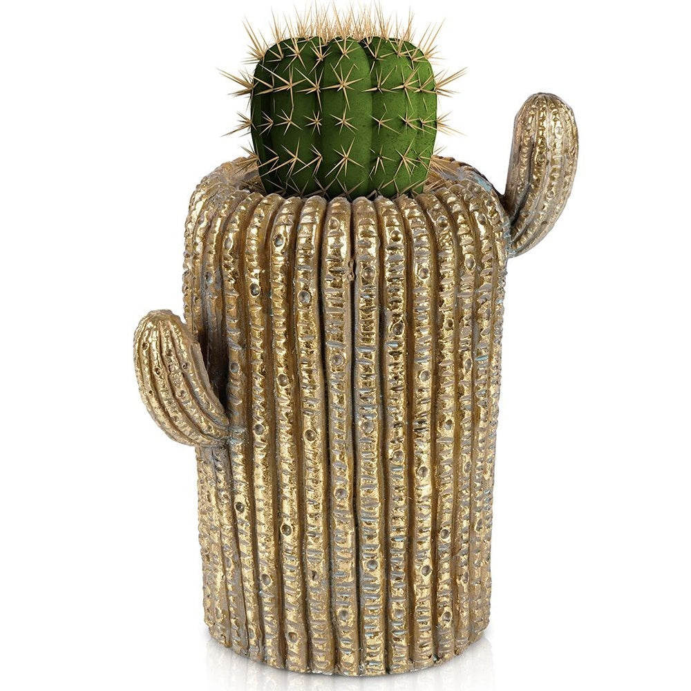 Cache-pot cactus doré 35 cm — protège-pot déco original